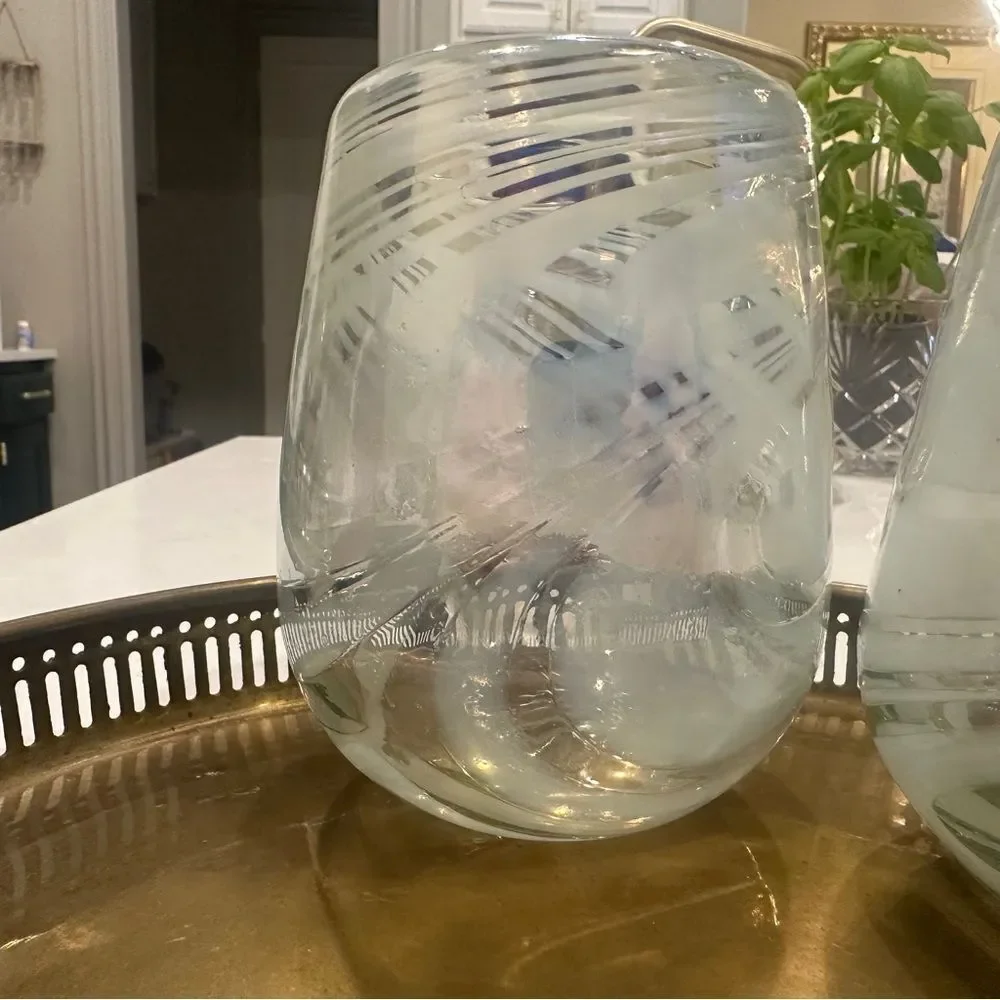 (2) Hand blown glass tumblers Tumbler Set - Clear with white glitter flecks